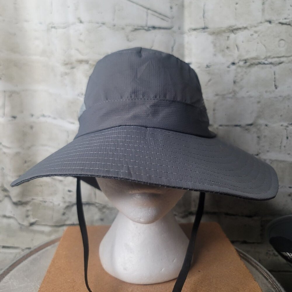 Women Sun Hat Ponytail Hole Sun Shade Hat UV Protection Foldable Mesh Gray Snap